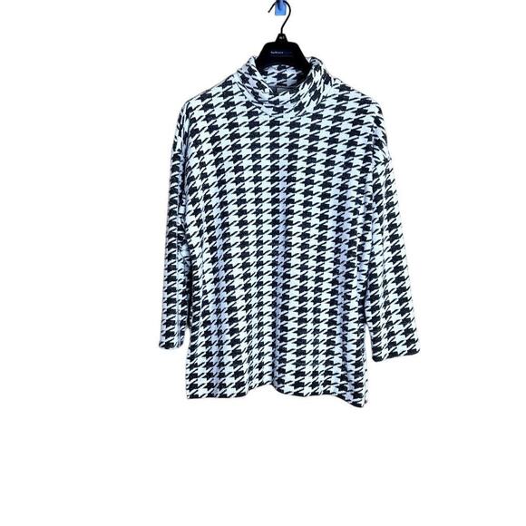 Chico's womens size 2  tunic soft knit jacquard mock neck houndstooth - Picture 1 of 11